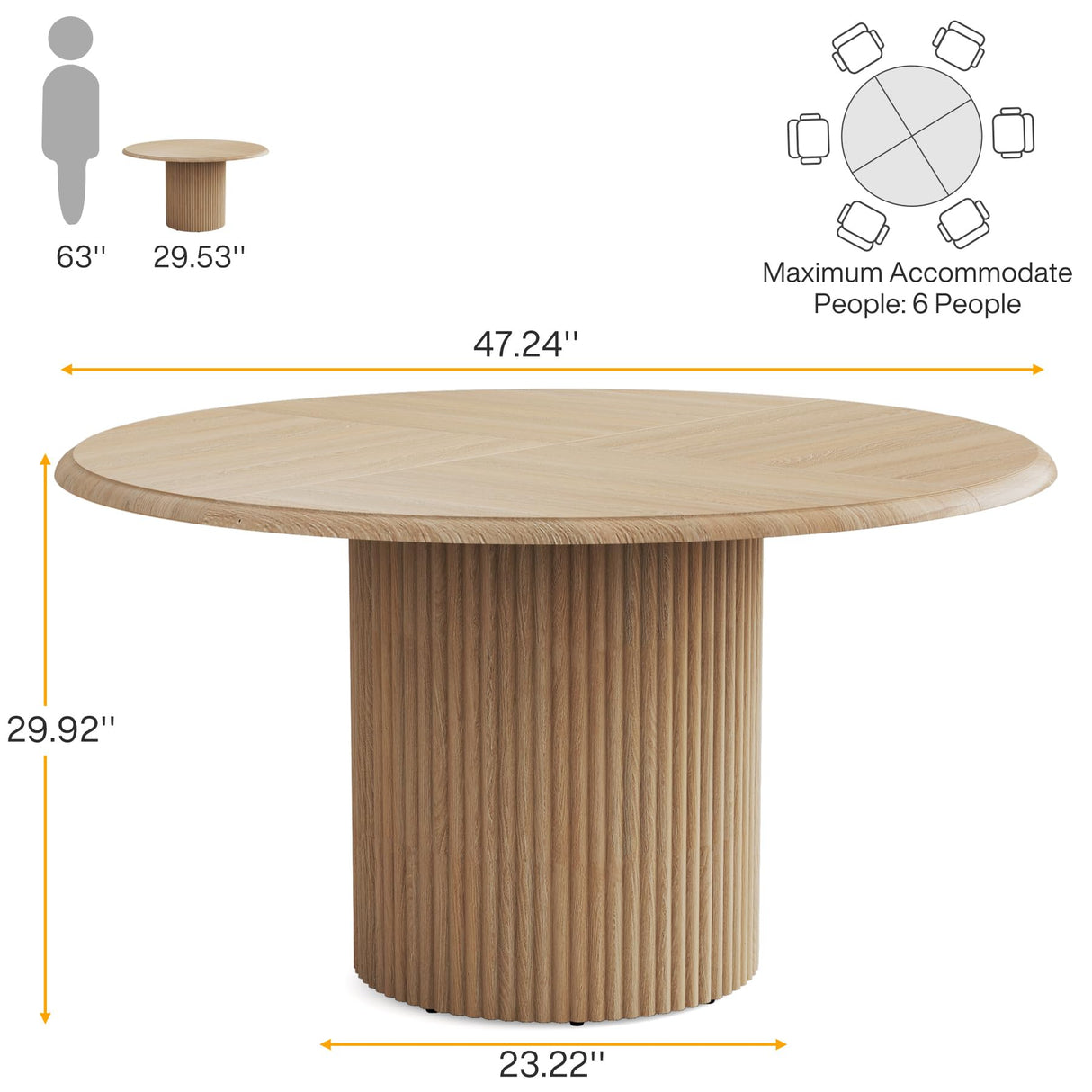 Tribesigns 47" Round Conference Table for 4, Farmhouse Wooden Meeting Room Table with Sturdy Fluted Metal Base, Modern Office Training Desk for Office, Conference Room Tribesigns