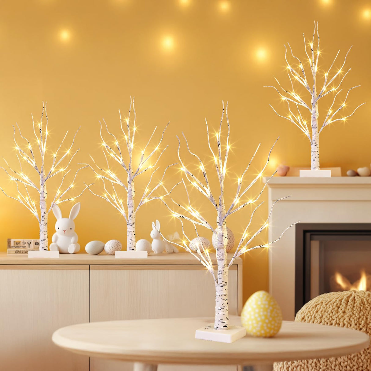 EAMBRITE Home Decorations Light Up White Birch Tree Indoor Christmas Decor, 4 Pack Battery Operated/USB Lighted Tabletop Money Tree Lamp Led Lights Easter Wedding Centerpiece Table Room (2 Ft) EAMBRITE