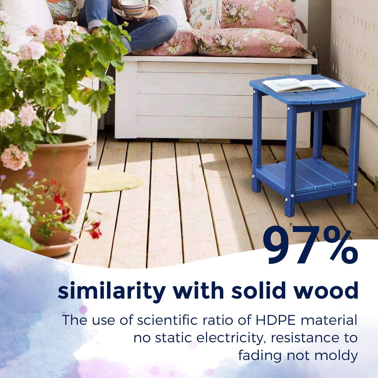 GARDENSTAR Adirondack Square Outdoor Side Table,2-Tier Storage Patio Side Table, HDPE End Tables for Backyard Pool Porch Garden Lawn(Blue) GARDENSTAR