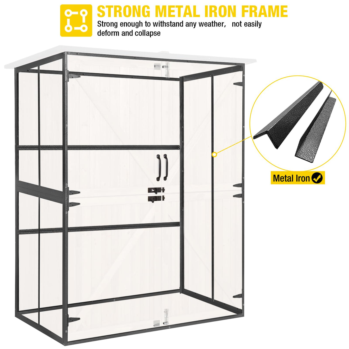 Aivituvin Storage Shed Outdoor Storage Cabinet Upgraded with All Arounded Metal Frame, Wooden Floor and Adjustable Shevels 55" L x 29" W x 67" H, Brown Aivituvin