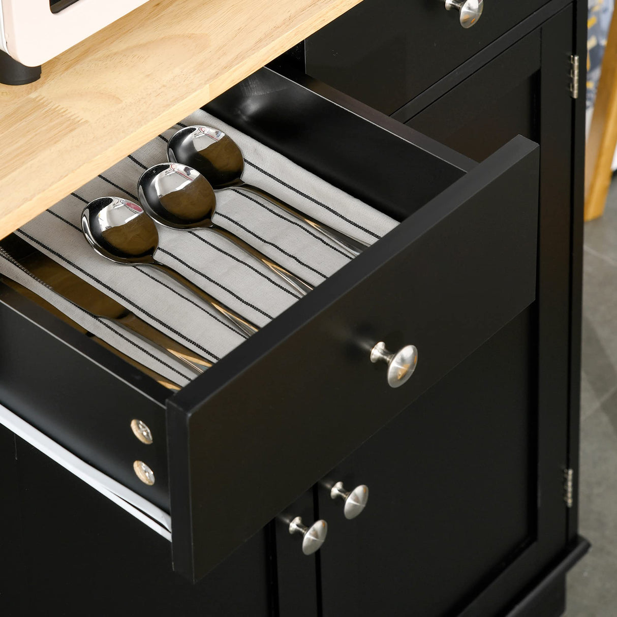 HOMCOM Freestanding 67" Kitchen Buffet with Hutch, Pantry Cabinet with Microwave Stand, Adjustable Shelf, 2 Drawers, Cupboard, Black HOMCOM