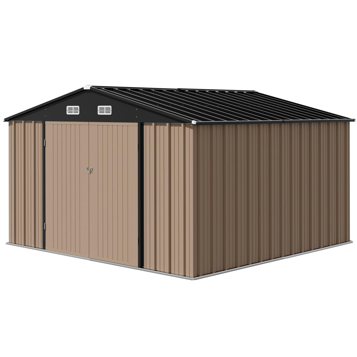 Devoko 10 x 10 FT Outdoor Storage Shed, Metal Garden Sheds & Outdoor Storage Clearance, Large Tool Shed Outdoor with Single Lockable Door for Patio Lawn Backyard (Brown) Devoko