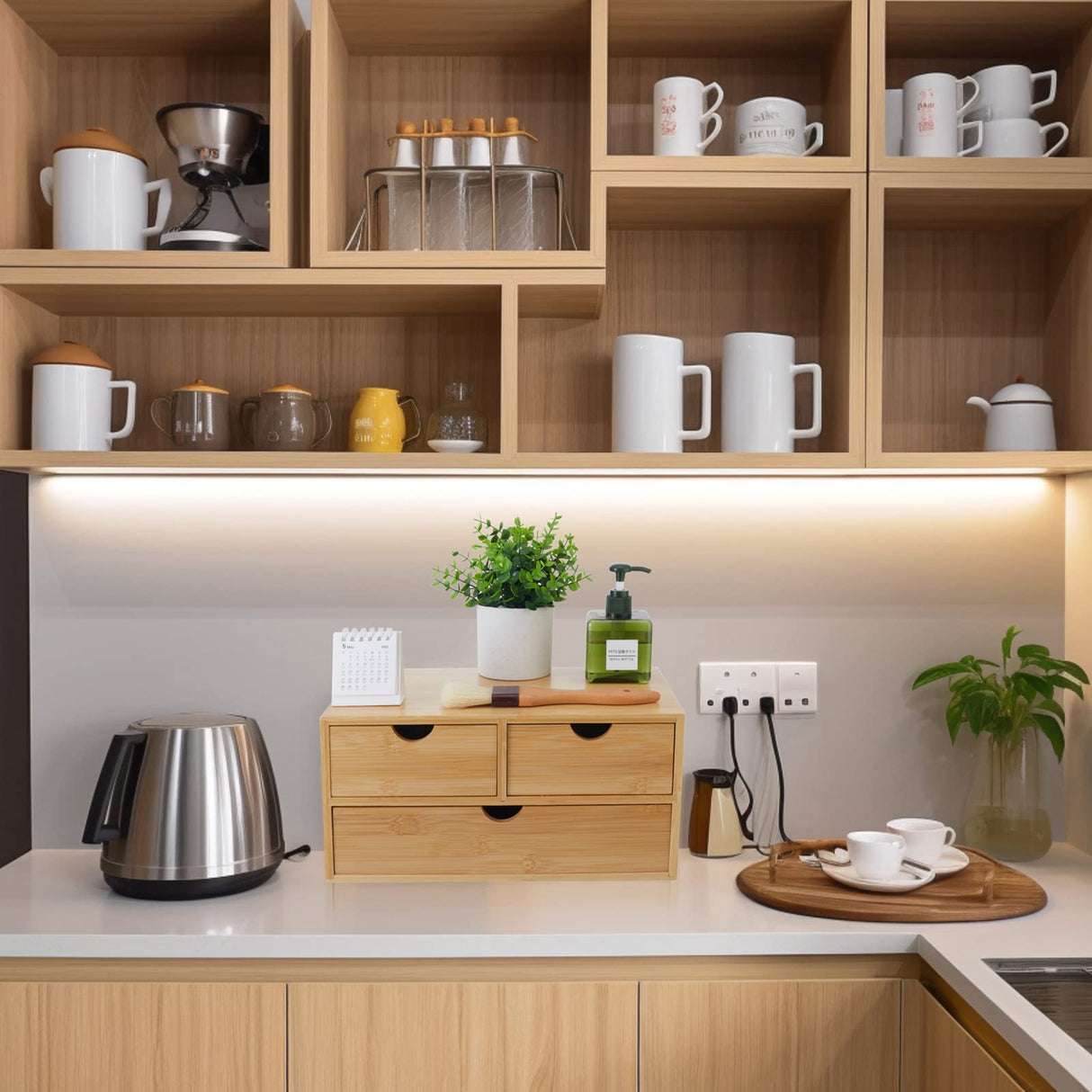 Bamboo Desk Organizer With Drawers Countertop Drawers 3 Drawers Counter Storage Box Corner Desk Organizer for Home Office No Assembly Required Charmewooden