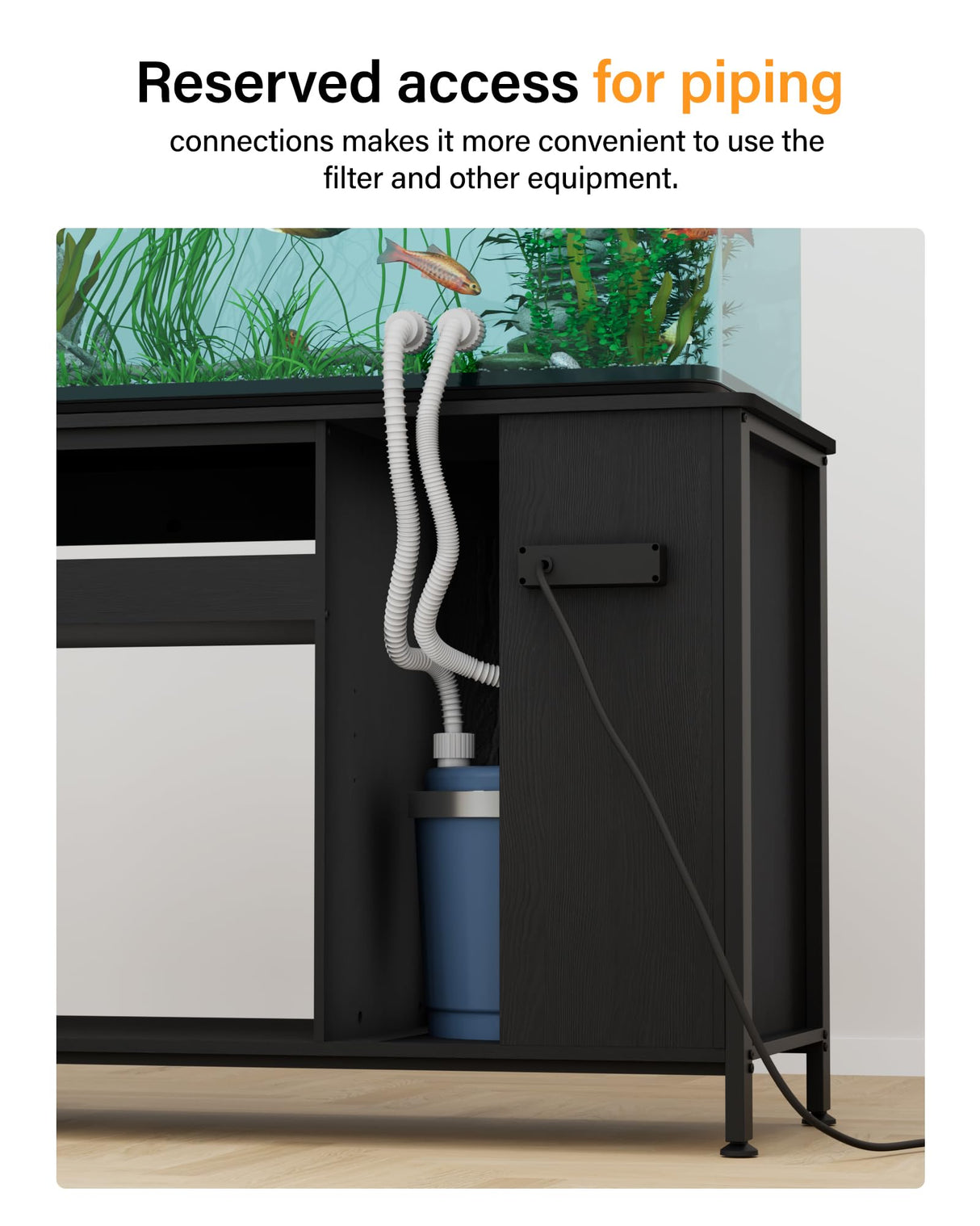 Aquarium Stand for 40-75 Gallon Fish Tank: Tank Stand Table with Power Outlet for Aquarium kit - Metal Fish Stand Cabinet with Storage for 40-75 Gallon Reptile Turtle Terrarium (Black, 40-50 Gallon) FILKO