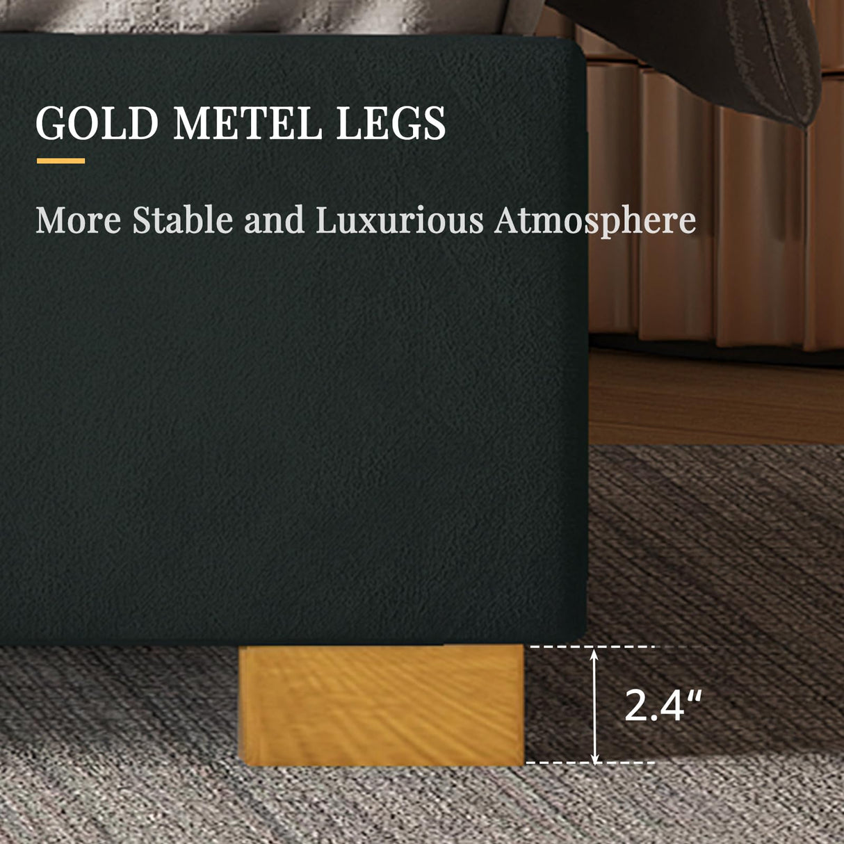 Albott King Size Platform Bed Frame, 65" Velvet Upholstered Bed with Gold Trim Headboard/Wooden Slats/No Box Spring Needed/Green Albott