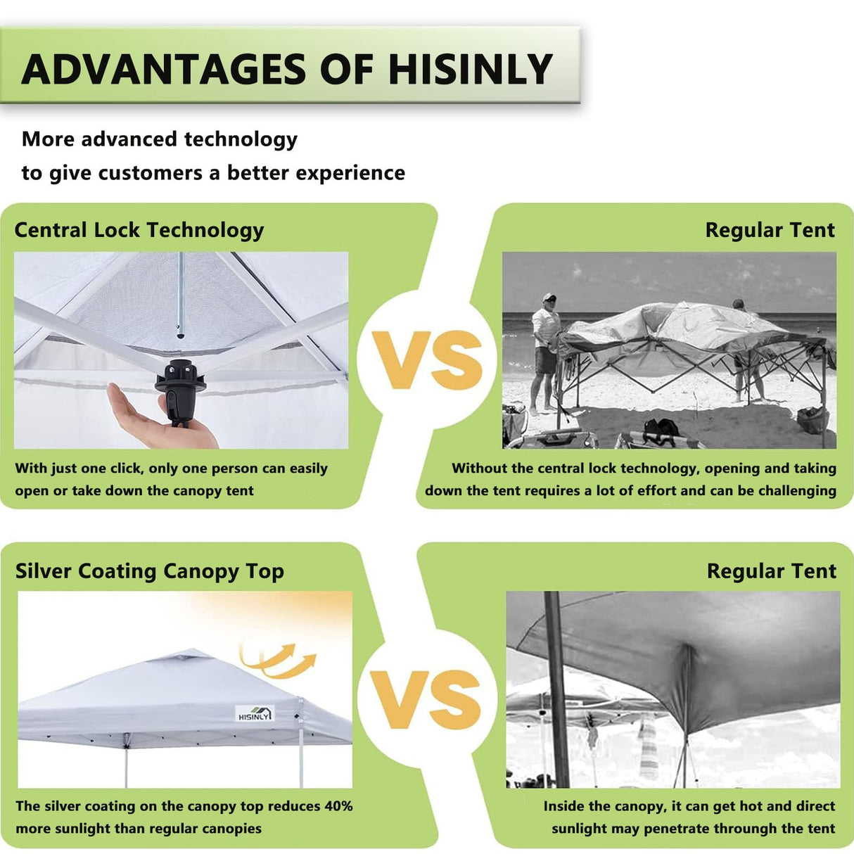 Hisinly 10x10ft Pop Up Canopy Tent with Removable Sidewall, Instant Shade Canopy with Vented Roof for Patio Outdoor Camping with Wheel-Bag, 4 Sand Bags, 8 Stakes Hisinly