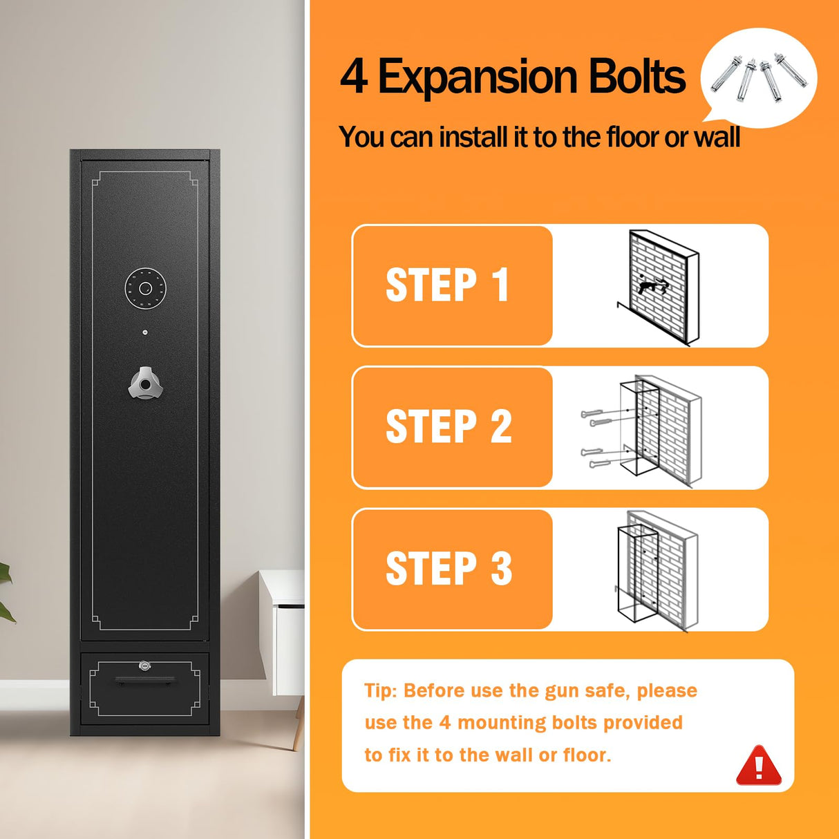 SAPITAL 6 Gun Safe,Gun Safes for Home Rifle and Pistols,Gun Cabinet,Rifle Safe,Gun Cabinet for Rifles and Shotguns,Gun Safes & Cabinets with Drawer and Removable Shelf (6 Gun Safe - Digital) SAPITAL