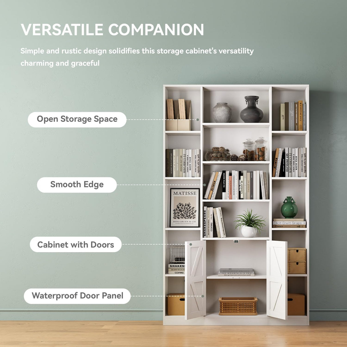 oneinmil 74" Tall Bookshelf and Bookcase, 6-Tier Wooden Bookshelves with Cabinet Doors, Floor Bookshelves and Office Storage Cabinets for Home Office, Living Room (74" H x 45" W) oneinmil