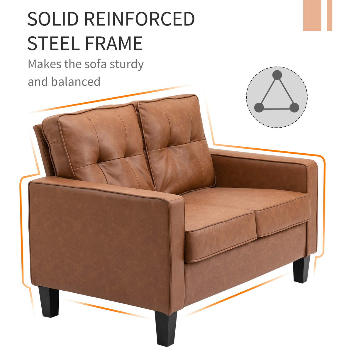 HOMCOM 51" Wide Loveseat with Armrest, 2-Seater Tufted PU Leather Double Sofa, Brown Aosom