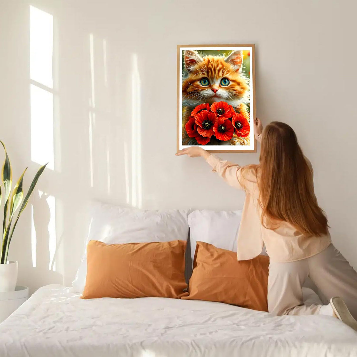 GDYEEH DIY Kitten 5D Diamond Art Kits, Round Full Drill Sparkling Poppies Flowers Diamond Painting Picture, Fantasy Cat Painting by Numbers Art Kits for Adults Beginners Home Wall Decor 12x16 inch GDYEEH