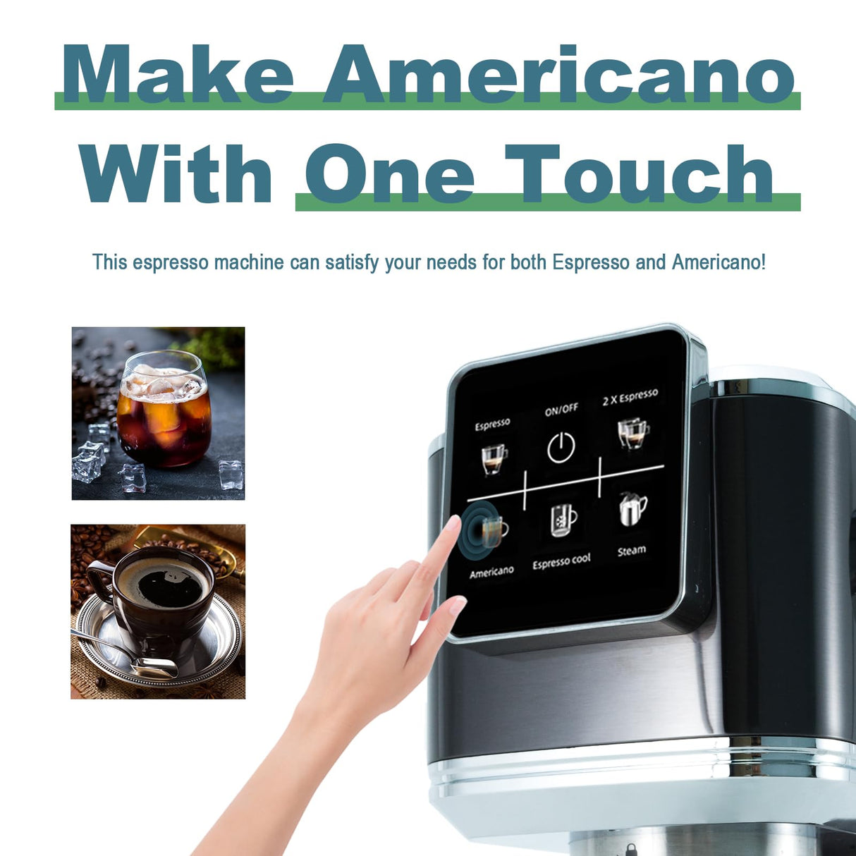 URintells Cuising Espresso Machine 20 Bar, Touch Screen Espresso Maker with Americano, Coffee Machine with Steam Milk Frother, Stainless Steel Cappuccino Latte Machine for Cold Brew Home Gifts, Black URintells Cuising
