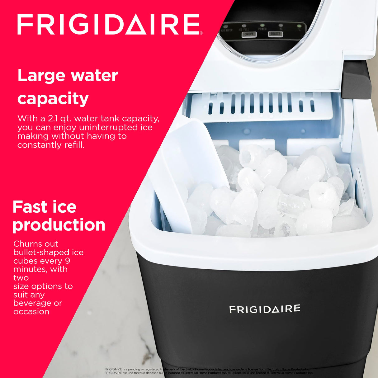 Frigidaire, 26 Lbs Portable Compact Icemaker, Ice Making Machine, Black, White, Medium Frigidaire