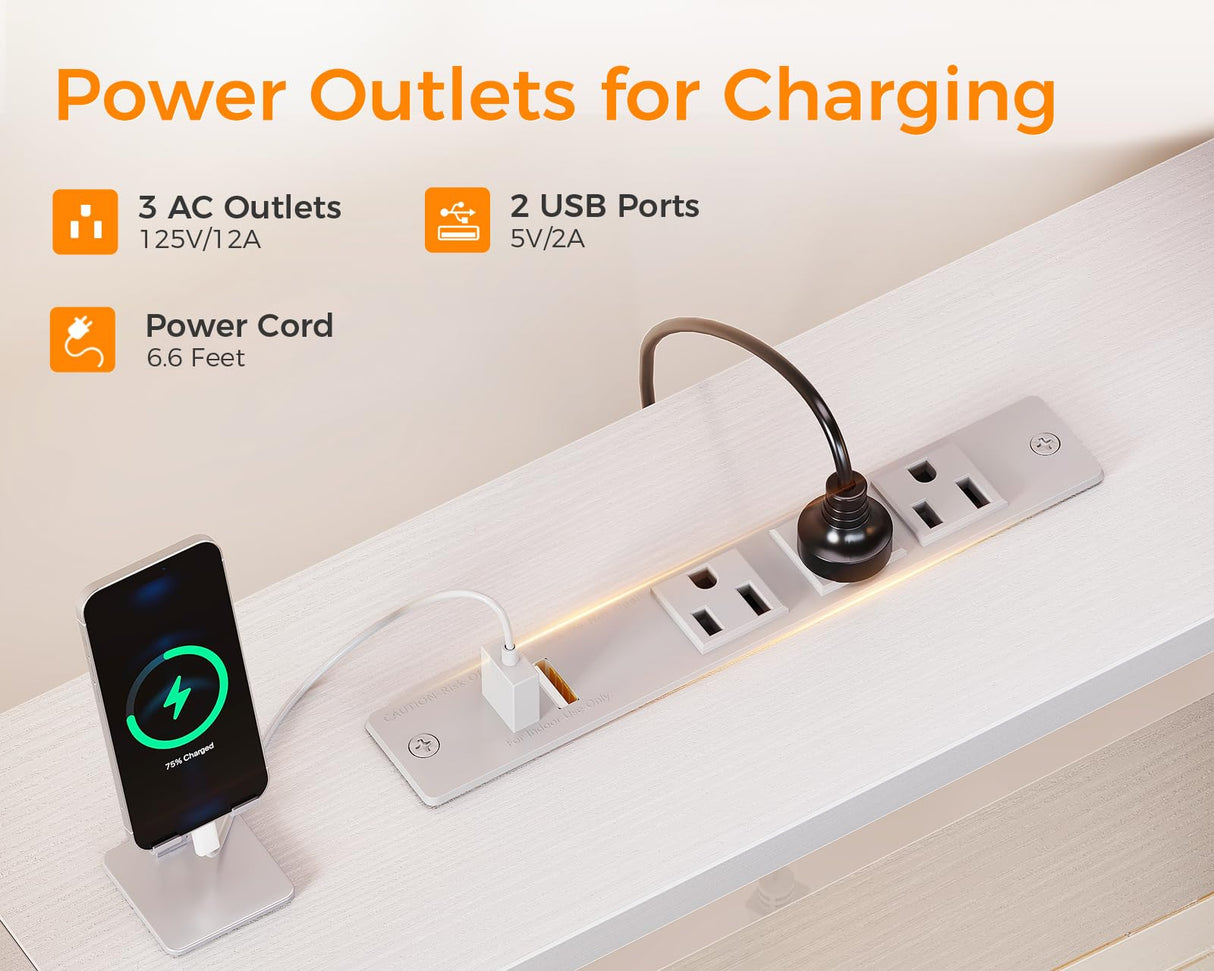 Coleshome 94" Computer Desk with Fabric Drawers & File Cabinet- 2 Person Home Office Desks with Power Outlet & LED Light, Long Writing Desk with Monitor Stand, Storage Shelves, Study/Work Table, White Coleshome