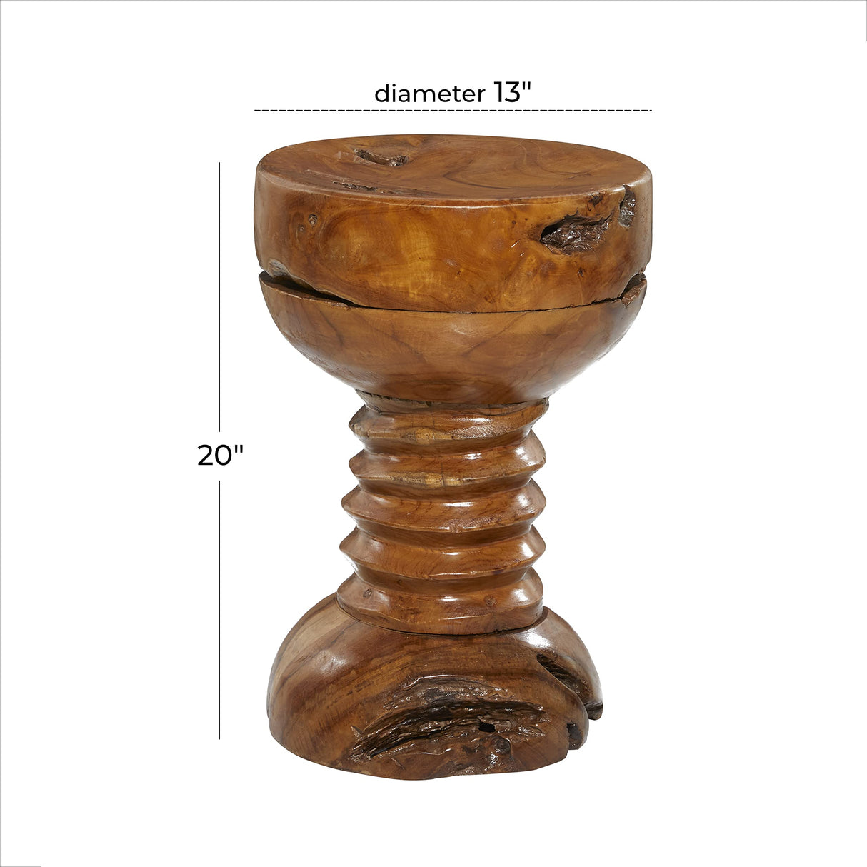 Deco 79 Teak Wood Handmade Side End Accent Table Live Edge End Table with Coiled Base, Side Table 13" x 13" x 20", Brown Deco 79