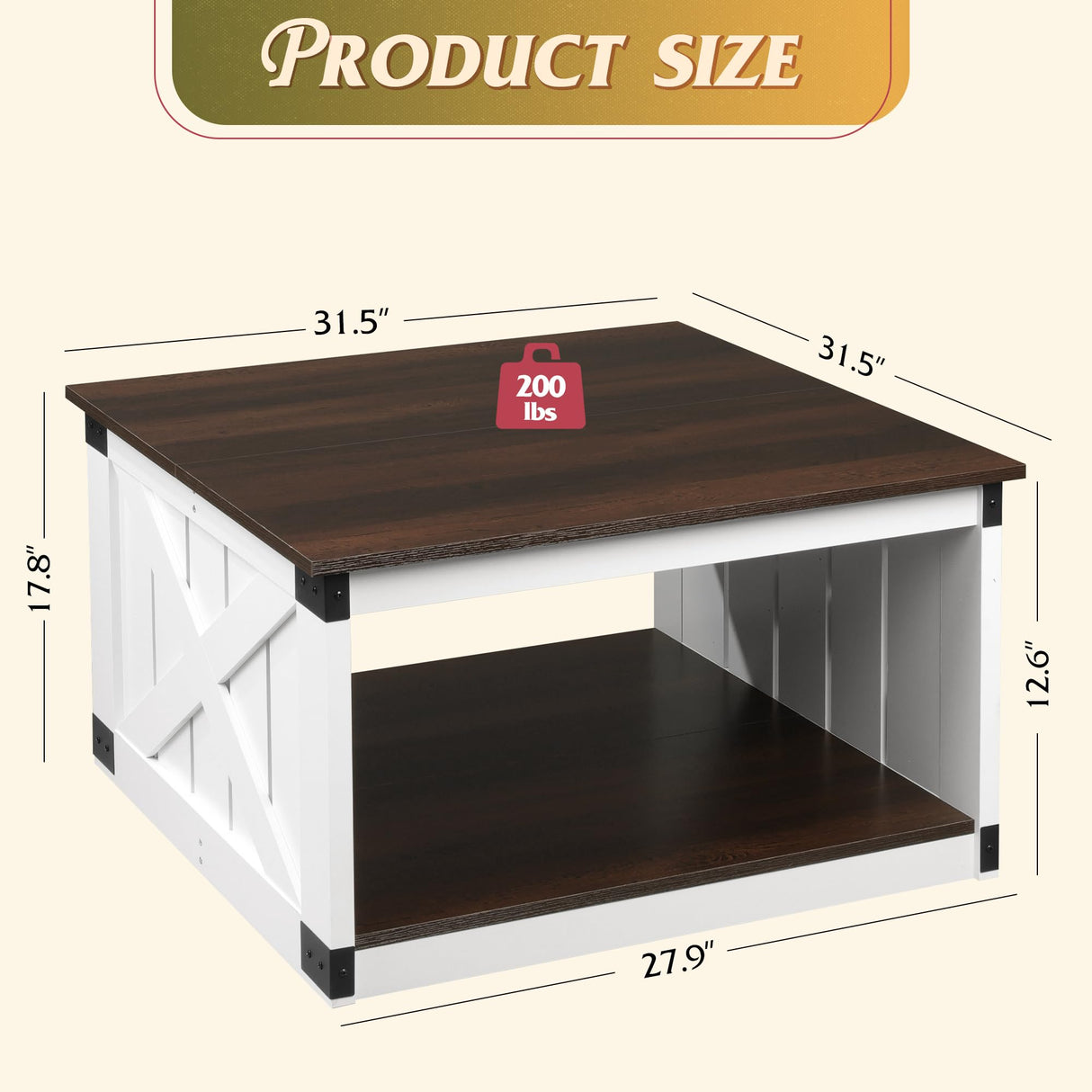 WLIVE Coffee Table, Farmhouse Coffee Table with Open Storage, 31.5" Wood Square Living Room Tables, Rustic Dining Cocktail Center Table for Living Room, Espresso WLIVE