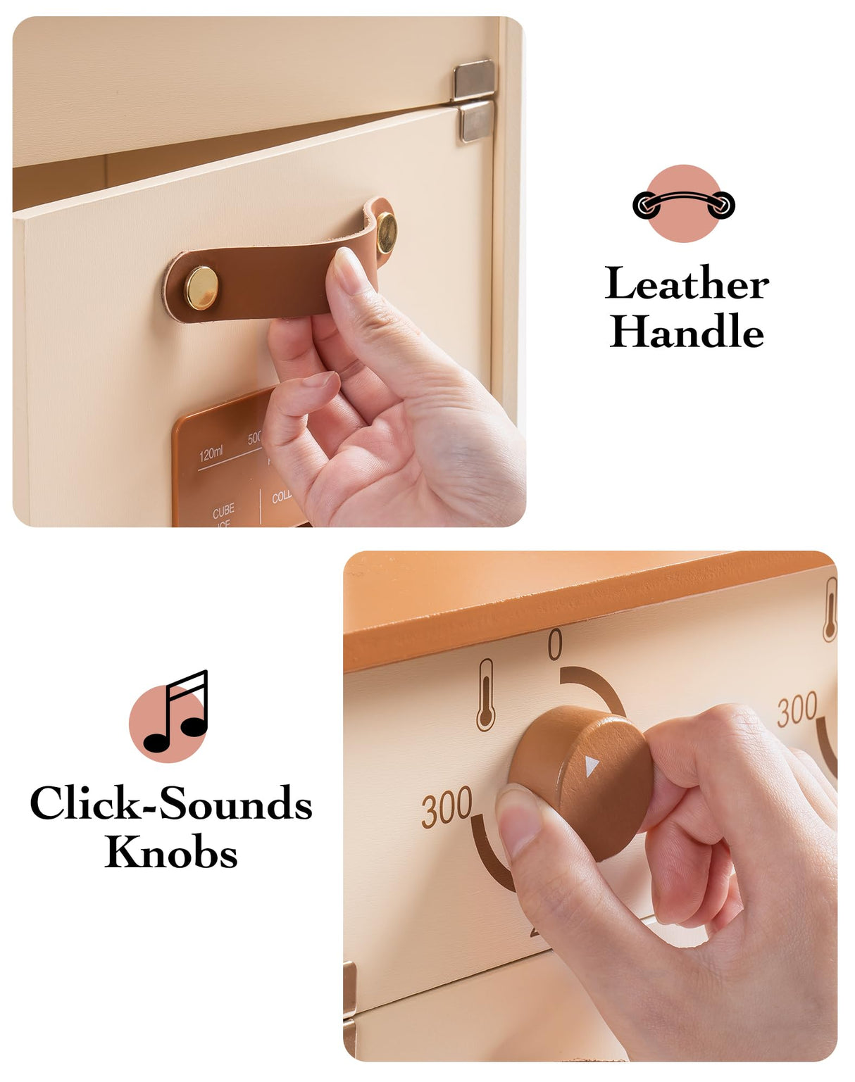 ROBUD Kids Kitchen Playset, Mocha Montessori Wooden Play Kitchen with Ice Dispenser, Pretend Toddlers Kitchen Toy with Accessories, Baby Gift for Ages 3 4 5 6 7 8 ROBUD