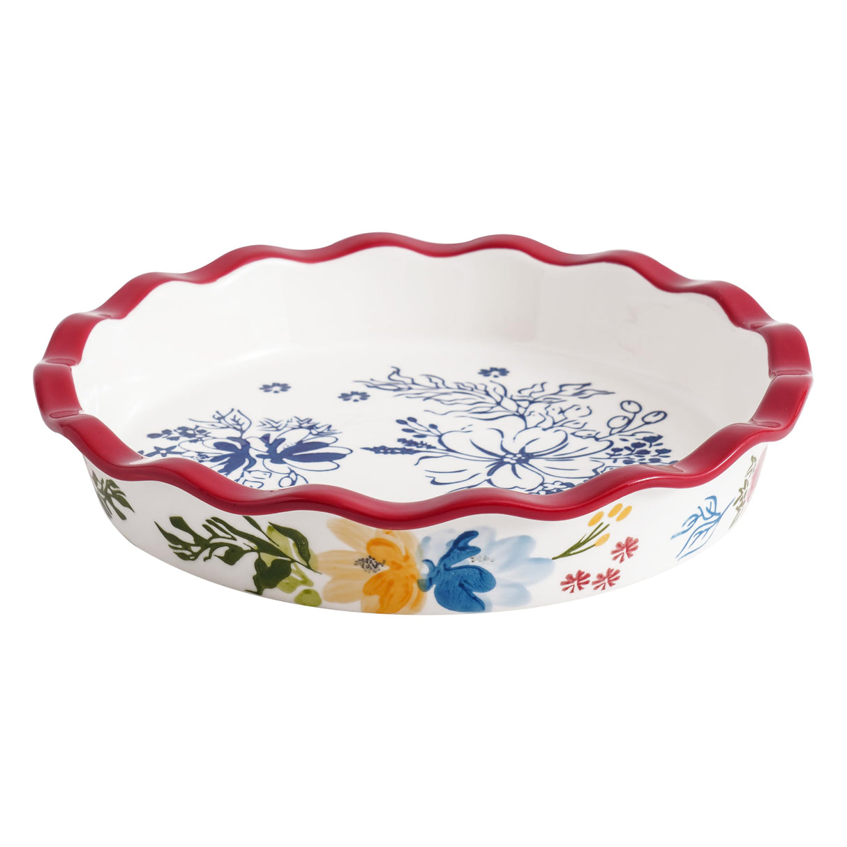 Sagoskat Pie Pan Ceramic Pie Plate, 9 inch Deep Dish Pie Pans, Nonstick Pie Pans for Baking, Red Floral Pie Dish For Kitchen Sagoskat