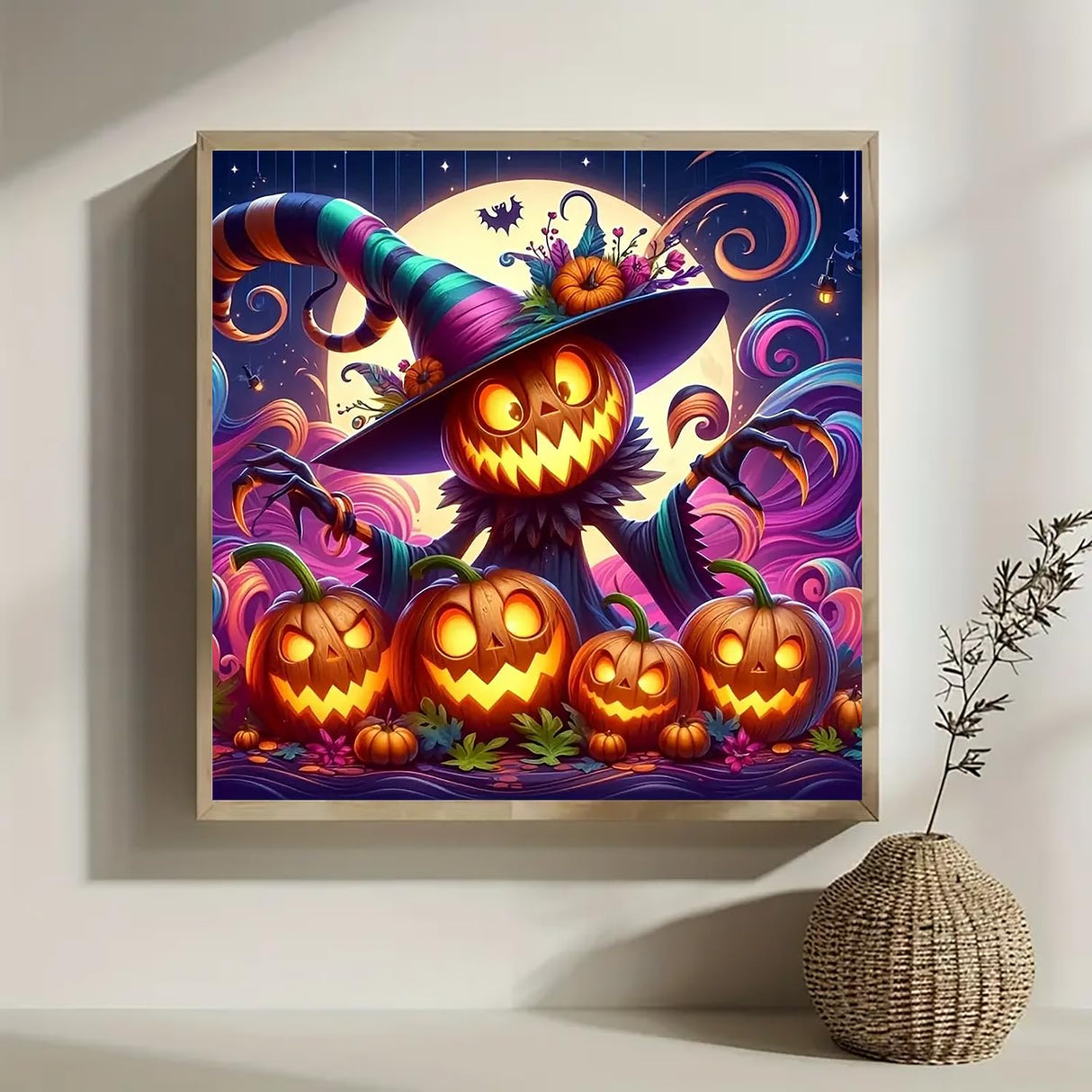 Halloween Pumpkin Moon Diamond Art Kits for Adults, 5D Winter Diamond Painting Kits for Adults Beginners,DIY Full Round Drill Diamond Dot Painting Gem Art Kits for Adult,Home Wall Decor 13.8x13.8 Inch VCLKDIY