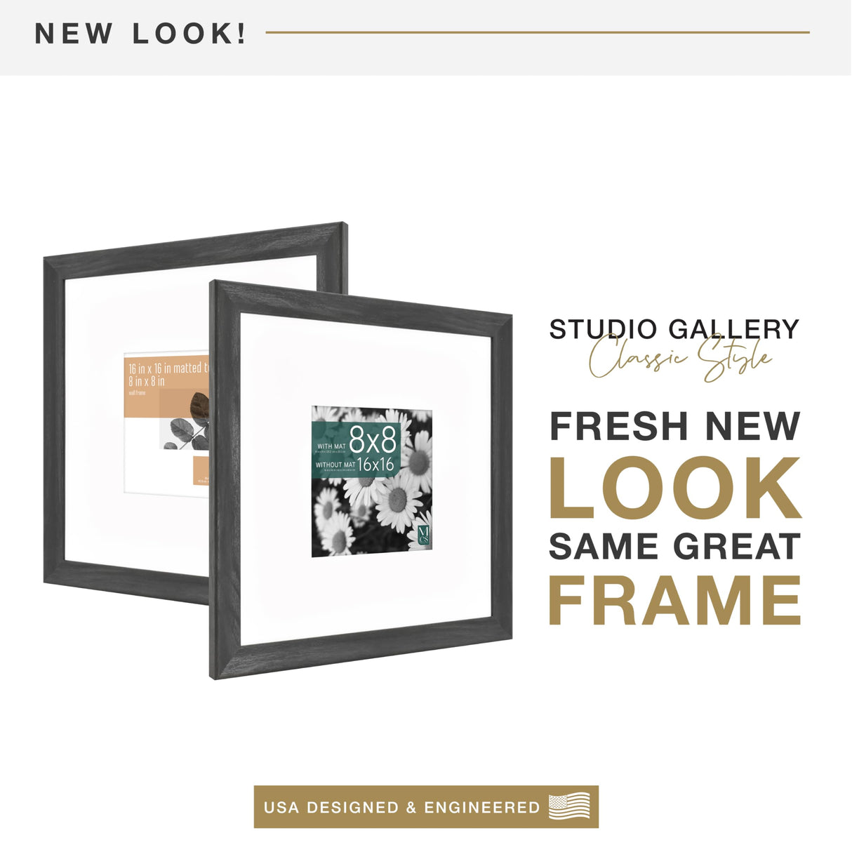 MCS Studio Gallery Classic 16x16 Picture Frame Black Woodgrain, Vertical & Horizontal Wall Hanging Large Picture Frame for Photos, Posters & Art Prints (1-Pack) MCS