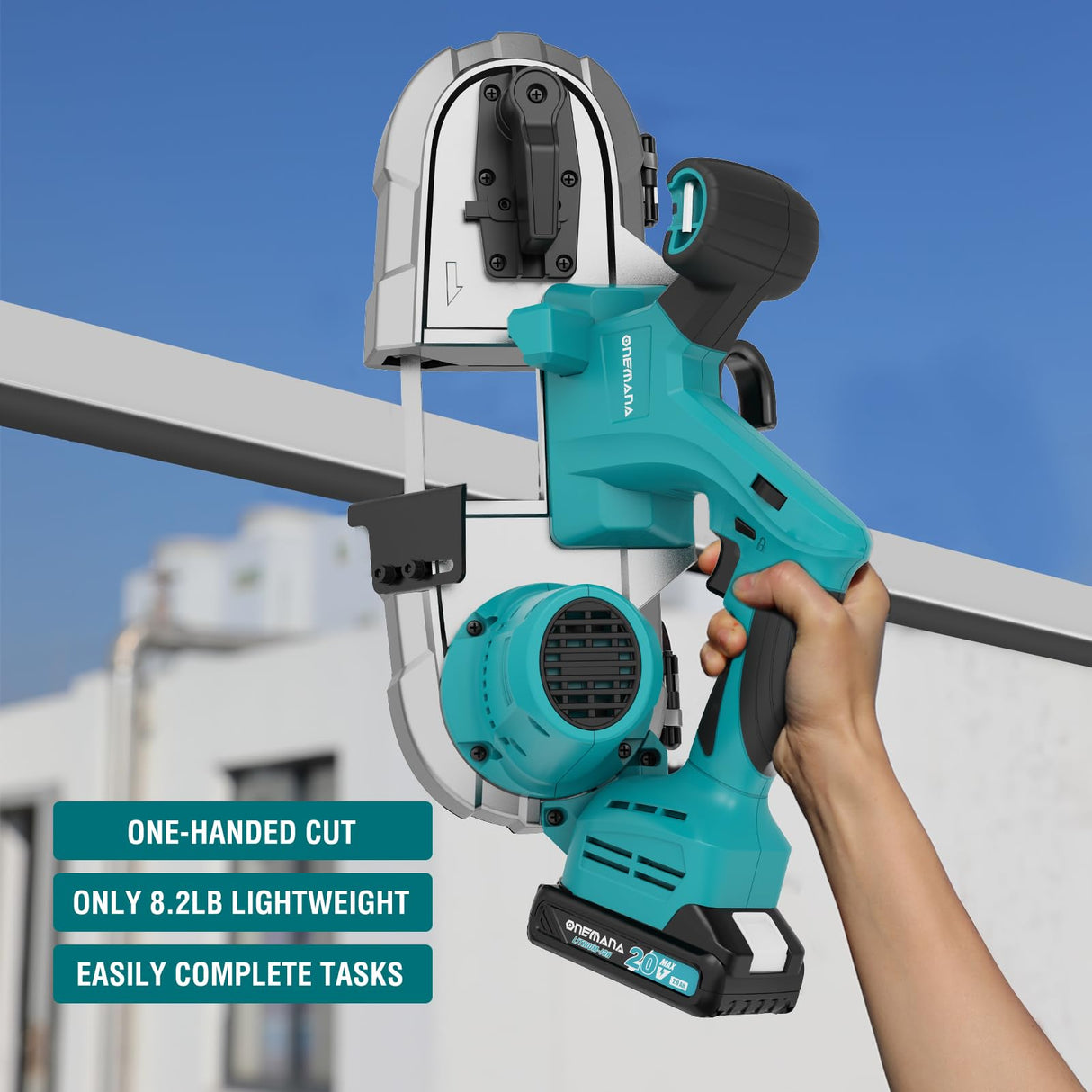 ONEMANA Cordless Bandsaw, 20V Brushless Portable Bandsaw, 2.5" Deep Cut Metal Band Saw, 6 Speeds Band Saw for Cutting Metal,woodworking,Pipe, Conduit (Battery Included) ONEMANA