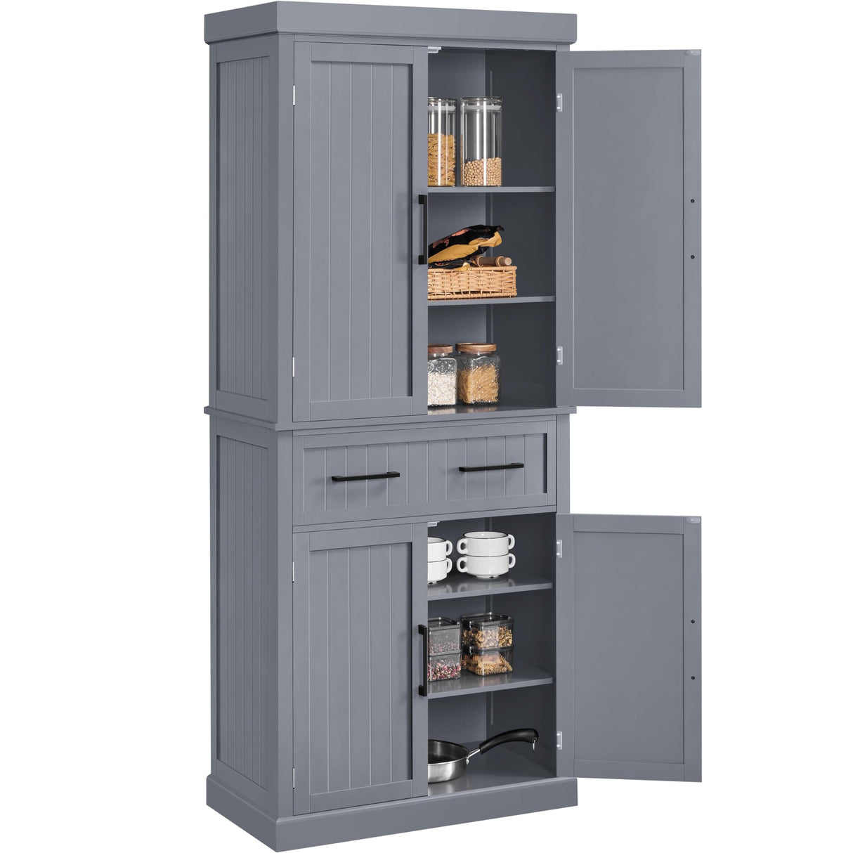 Yaheetech Kitchen Pantry Storage Cabinet with Drawer, 72.5" H Cupboard Pantry Cabinets with Adjustable Shelves and Barn Doors for Dining Room/Living Room, Dark Gray Yaheetech