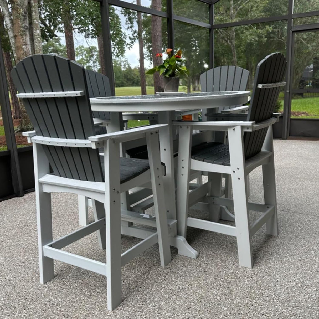 kevinplus Outdoor Patio Table Bar Height Table and Bar Chairs Set of 4, for Garden Backyard Poolside Balcony, Umbrella Hole (5 PCS, Grey and White) kevinplus