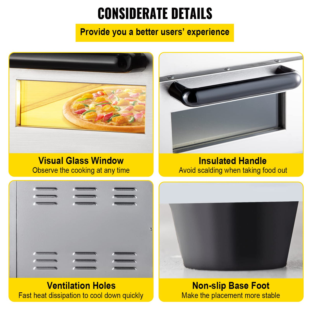 Commercial Pizza Oven Countertop 14" Double Deck Layer 110V 1800W Stainless Steel, Silver VEVOR