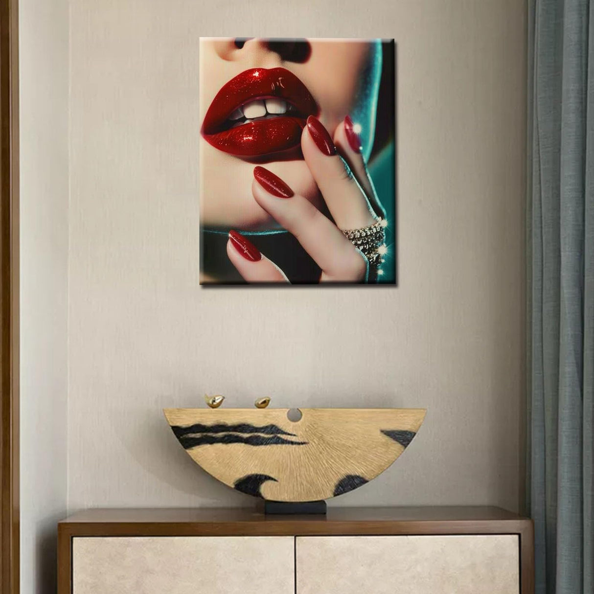 Fashion Woman Paint By Numbers for Adults Beginner Sexy Girl with Red Lip and Red Nail DIY Paintwork Acrylic Canvas Bedroom Decor Female Painting Kits Craft 16x20 Inch House Decor Gift(DIY Frame ) Tucocoo