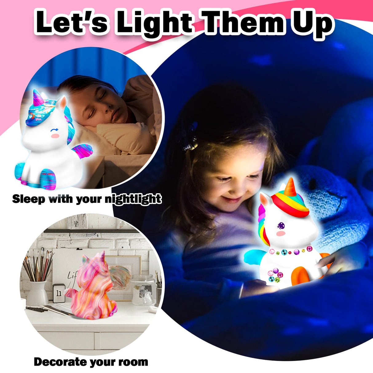 FUNZBO Paint Your Own Unicorn Lamp Kit - Back to School Supplies, Arts and Crafts Supplies Painting for Kids Teens,DIY Night Light Unicorn Toy for Toddler Girl Age 3 4 5 6 7 8 9 10 11 12 Birthday Gift FUNZBO