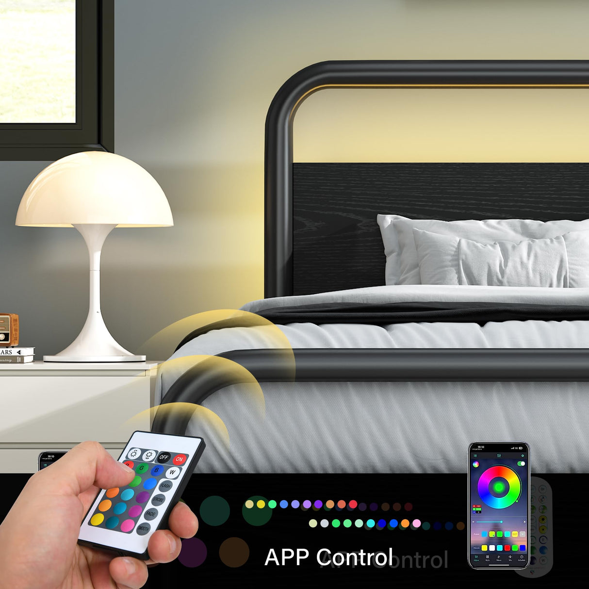 Catrimown Full Size Metal LED Bed Frame with Headboard - Heavy Duty Platform Design, Noise-Free & Easy Assembly Catrimown