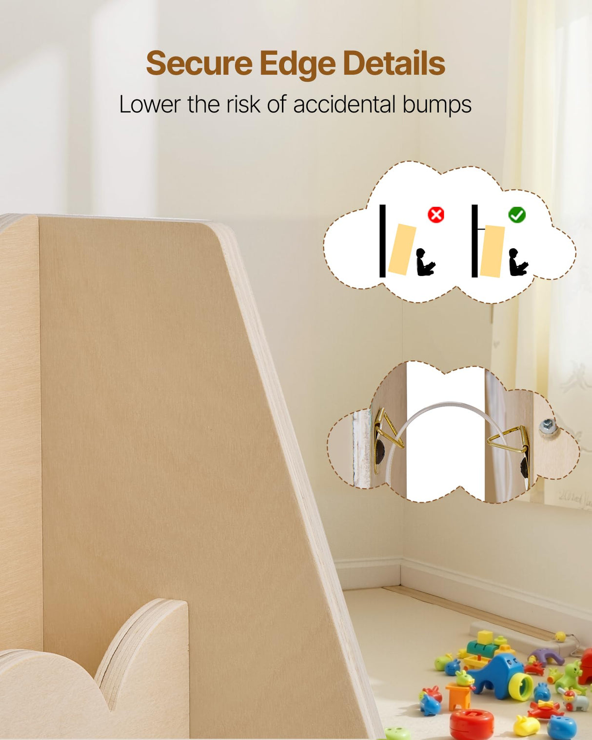 VEVOR 5-Tier Montessori Bookshelf, Scalloped Kids Bookcase, Wooden Book Shelf with 2 Dual Hooks, Daycare Furniture Display Bookshelf for Bedroom, Living Room, Entryway, Nursury, Preschool VEVOR