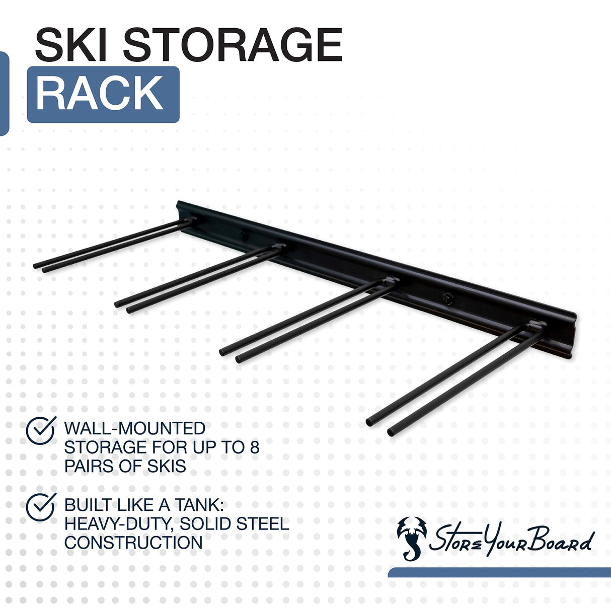 StoreYourBoard Ski Wall Storage Rack – Ski Rack Wall Mount Holds 8 Pairs, Heavy-Duty Steel Ski Holders for Wall, Space-Saving Ski Rack for Garage & Home, Holds Up to 200 lbs StoreYourBoard