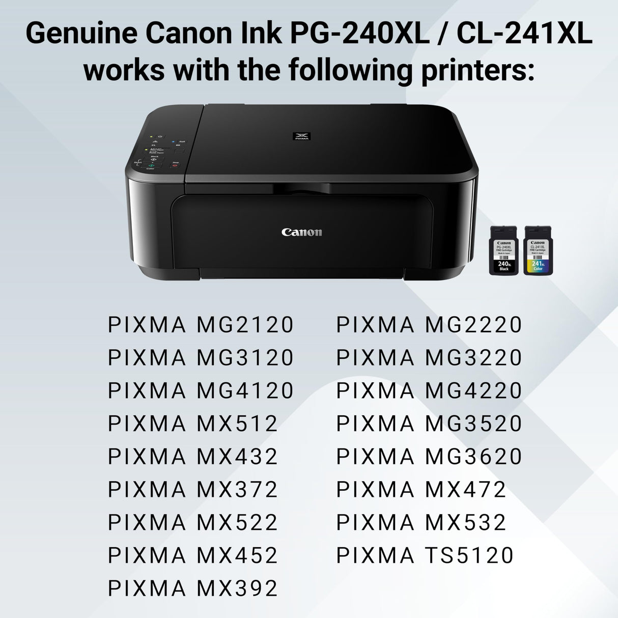 Canon Genuine Ink PG-240 XL / CL-241 XL Value Pack (2 Cartridges), Compatible with MG2120/3120/4120/2220/3220/4220/3520/3620, MX372/392/432/452/472/512/522/532, TS5120 Canon