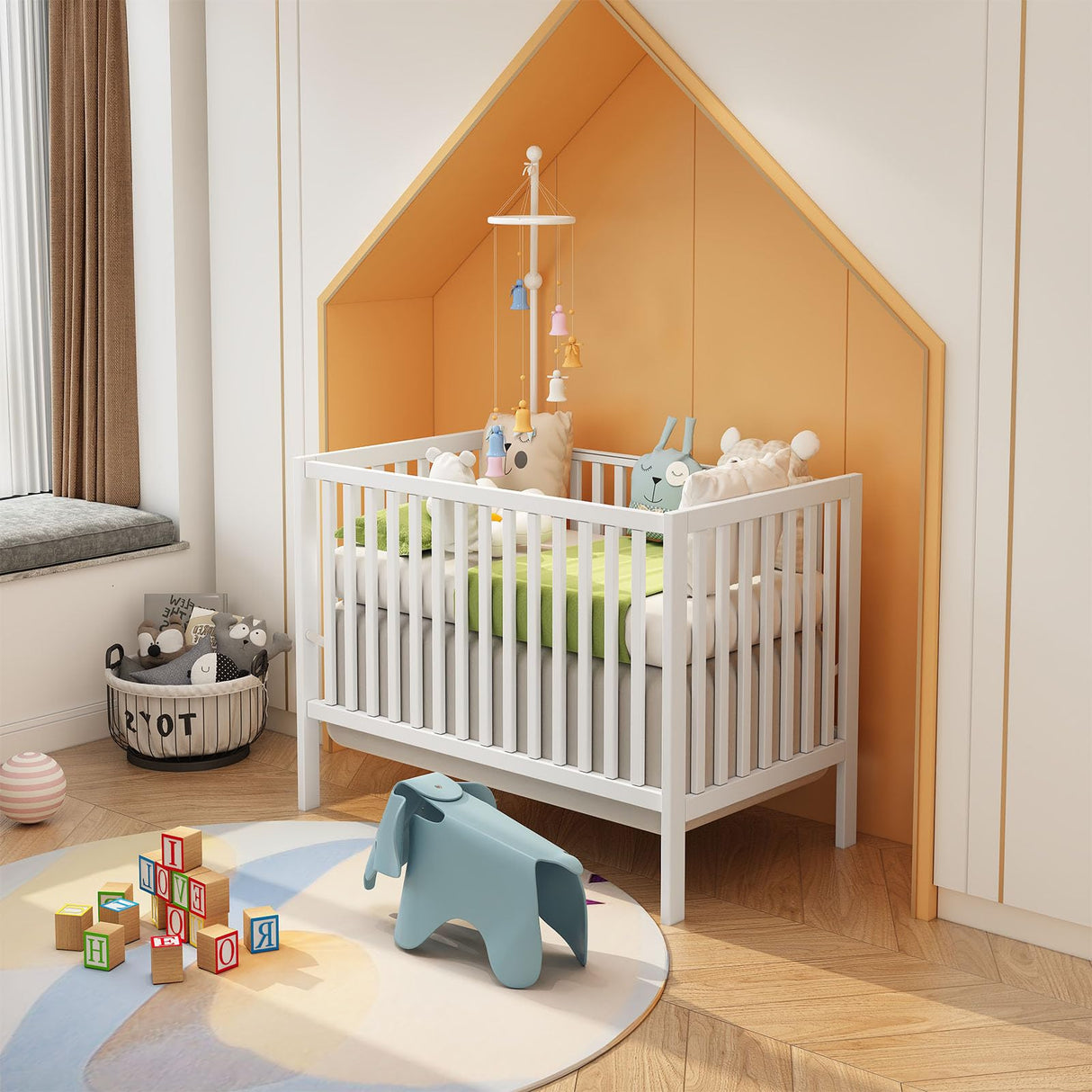 HZANHY 5-in-1 Convertible Crib, Baby Crib, Converts from Baby Crib to Toddler Bed, Daybed and Full-Size Bed Frame, Fits Standard Full-Size Crib, Baby Bed White (Mattress not Included HZANHY