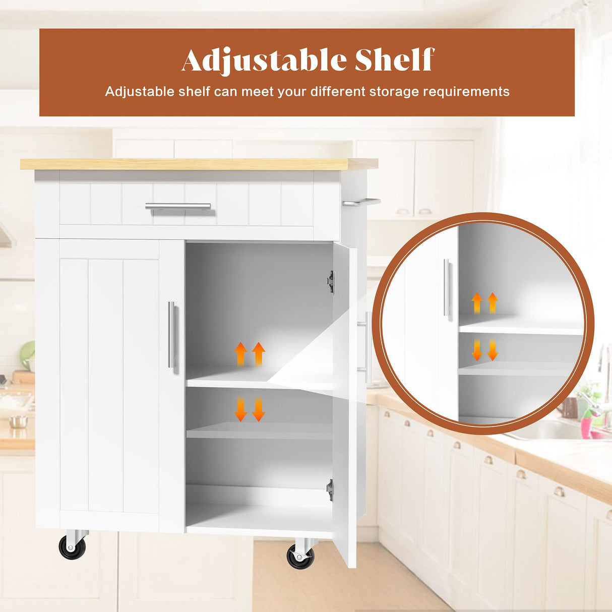 JY QAQA 26" Kitchen Island on Wheels with Storage Cabinet Kitchen Cart Cabinet with Shelves, Cart Handle for Towel Rack or Free Mobility, Portable Islands for Kitchen,White JY QAQA PET