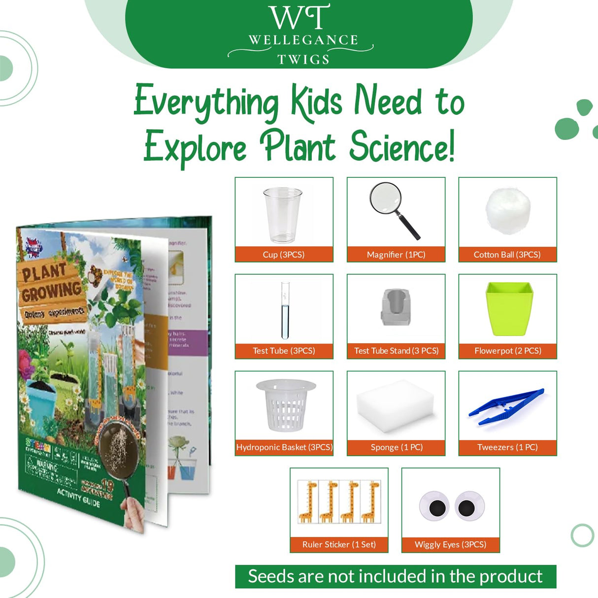 STEM Plant Growing Kit for Kids Ages 8–12 | 19 Hands-On Science Experiments | Learn Transpiration, Hydroponics & More | Grow with Seeds from Your Kitchen | Perfect for School & Home Projects Wellegance Twigs