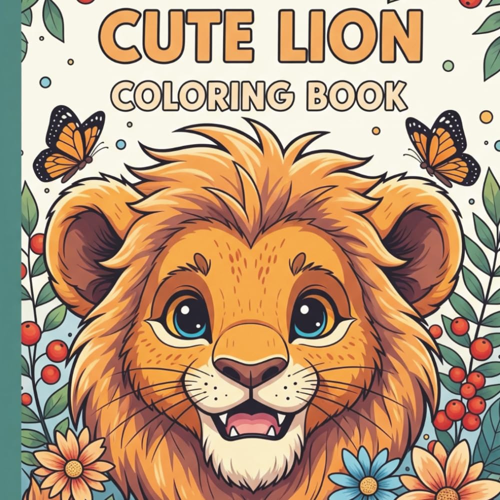 Cute Lion Coloring Book for Kids: Fun & Easy Animal Coloring Pages Majosta