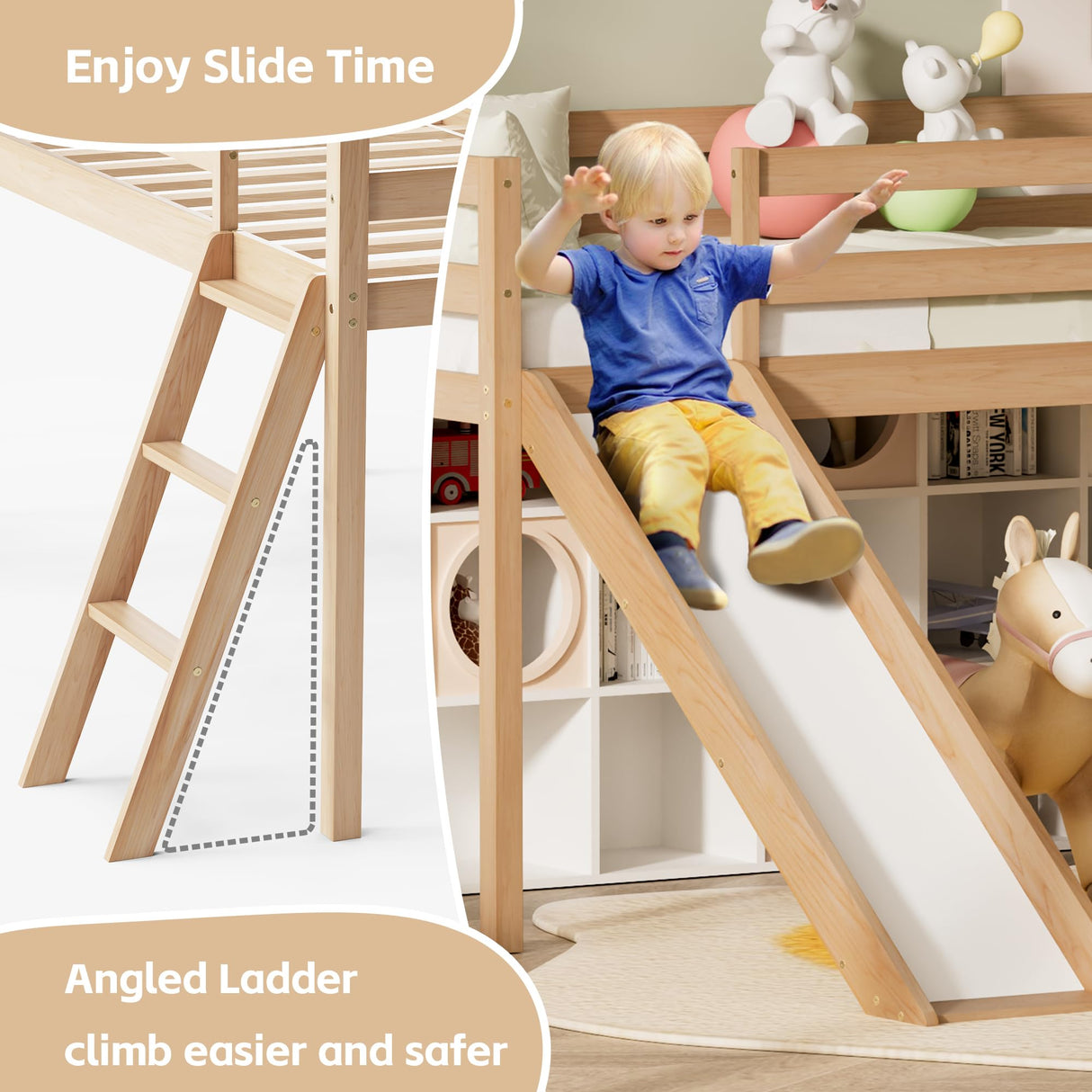 TOLEAD Twin Low Loft Bed with Interchangeable Slide and Ladder for Kids TOLEAD