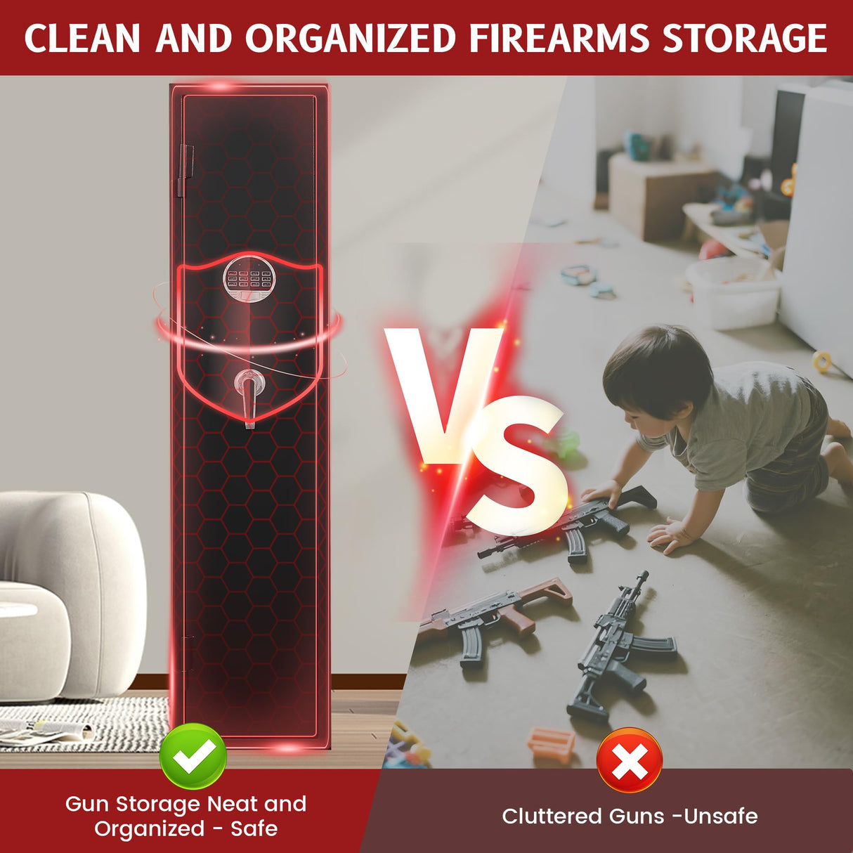 6-8 Gun Safe, Gun Safe for Rifles and Pistols, Gun Locker, Rifle safes for Home,Metal Gun Cabinet for Rifles and Shotguns, Dual Alarm & Mute System, Quick Access, No Assembly Required SHICHI