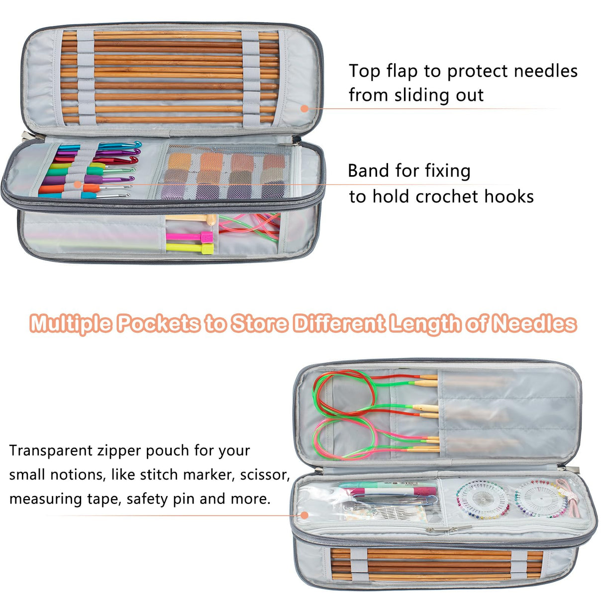 MYBAGZING Knitting Needles and Crochet Hook Organizer Case (Up to 14 Inches) for Knitting Accessories - Empty Case MYBAGZING