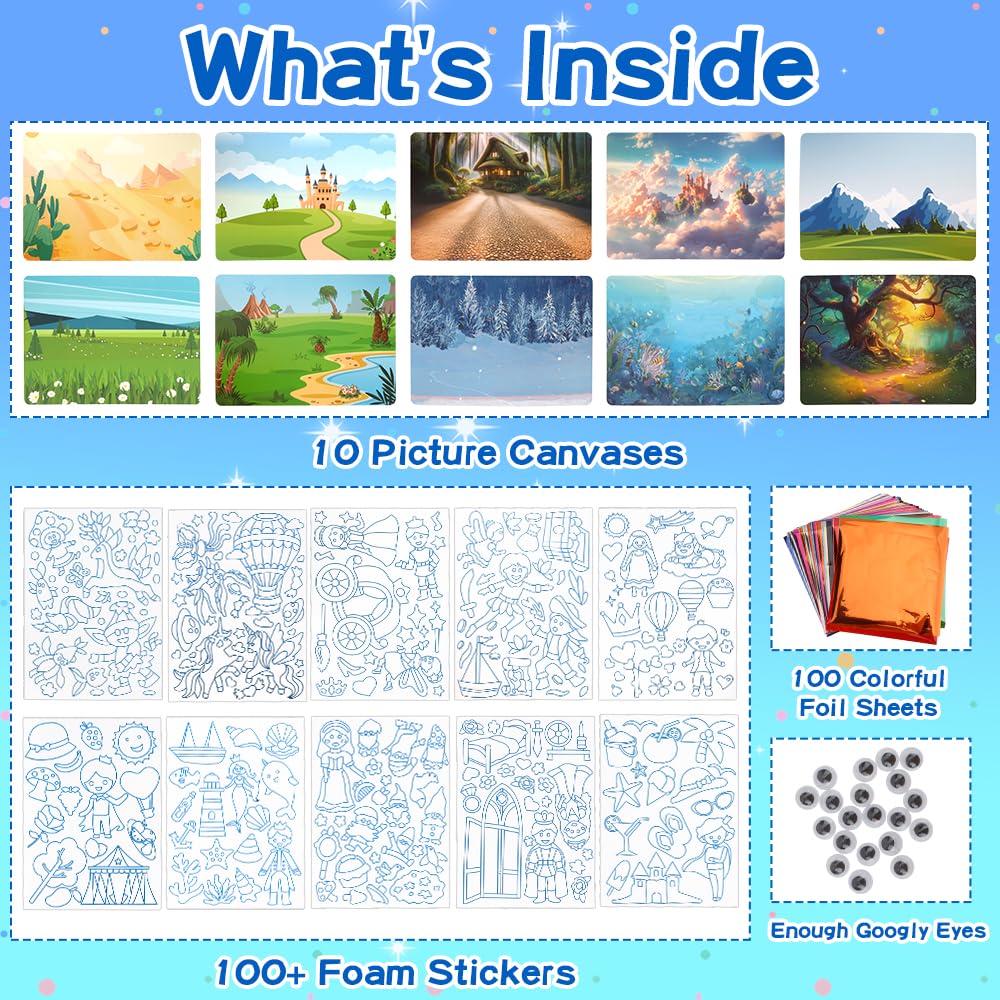 Foil Arts Kit for Girls Arts and Crafts for Girls 4 5 6 7 8 Fun Activity Set for Girls DIY Creative Birthday Gifts for Girl Boy Fun Craft Kits for Christmas Valentines Easter No Mess Art for Girl Blue ysuwekslu