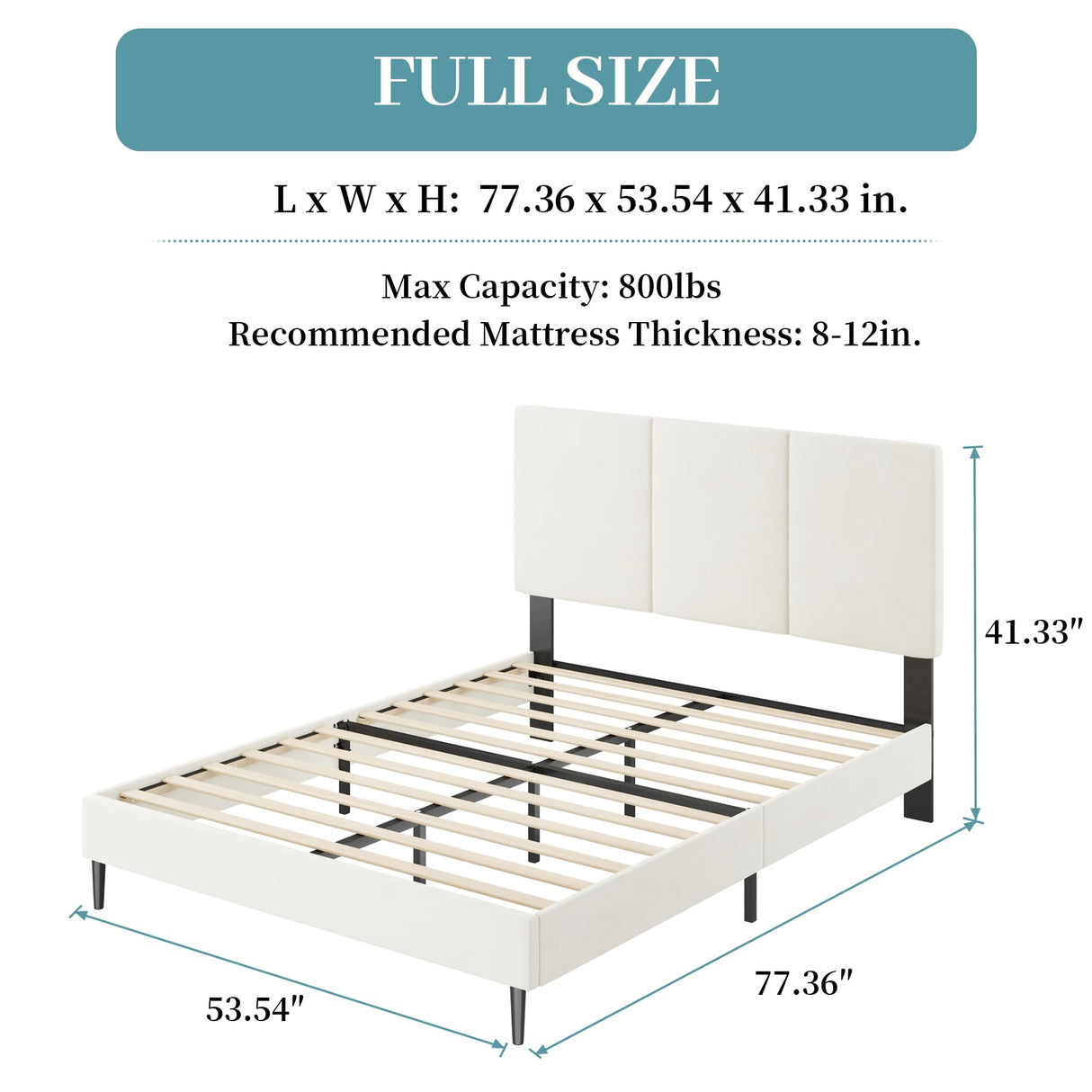 IOILORI Full Size Bed Frame with Headboard, Vertical Channel Tufted Heavy Duty Full Size Bed Frame, No Box Spring Needed, Easy Assembly, Metal Platform Bed Frame, Beige IOILORI