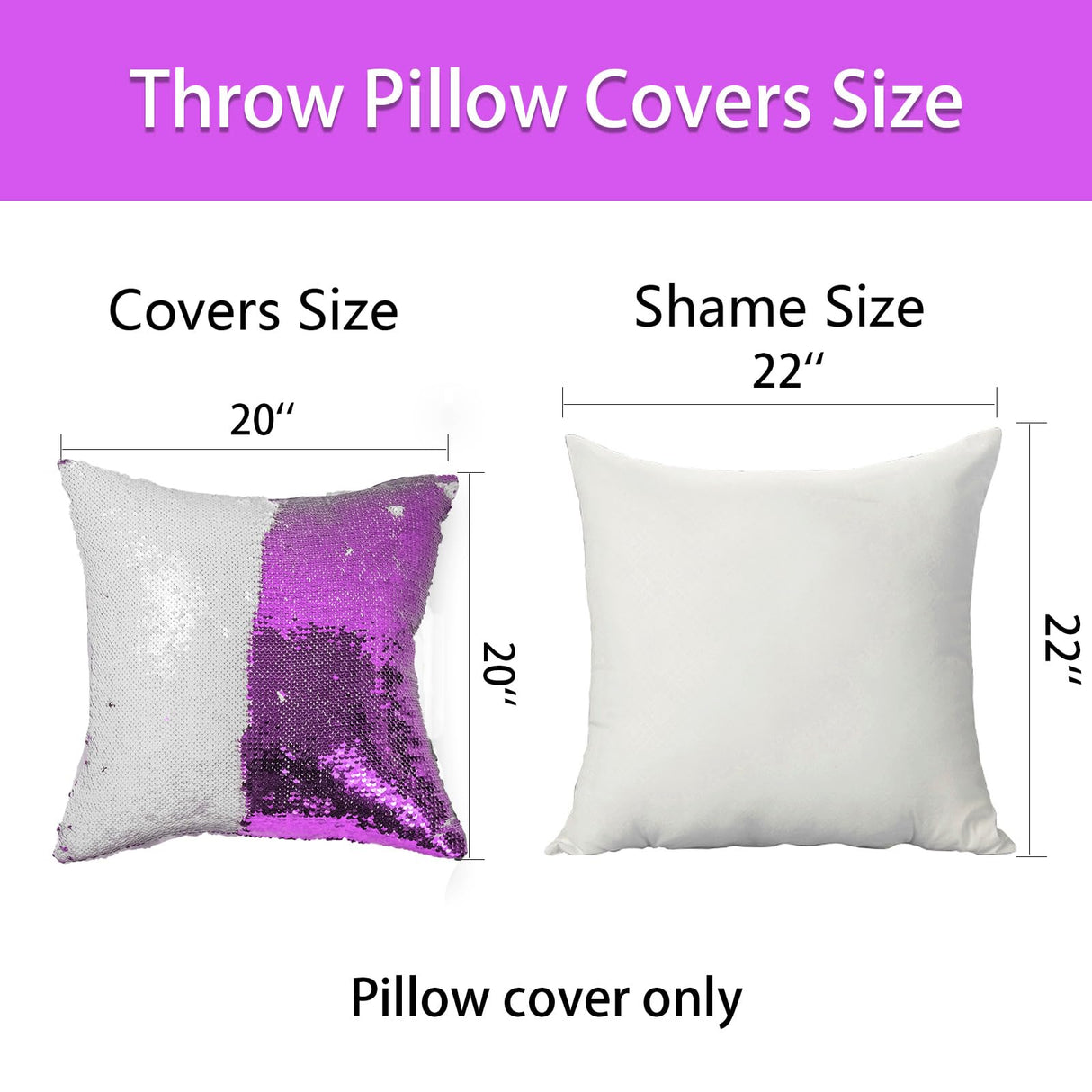 JYFLZQ Sublimation Sequin Pillow Case Blanks 16''x16'' - Set of 2 Lavender Reversible Flip Sequin Pillow Cushion Covers, Personalized for Kids, Friends, Mom JYFLZQ