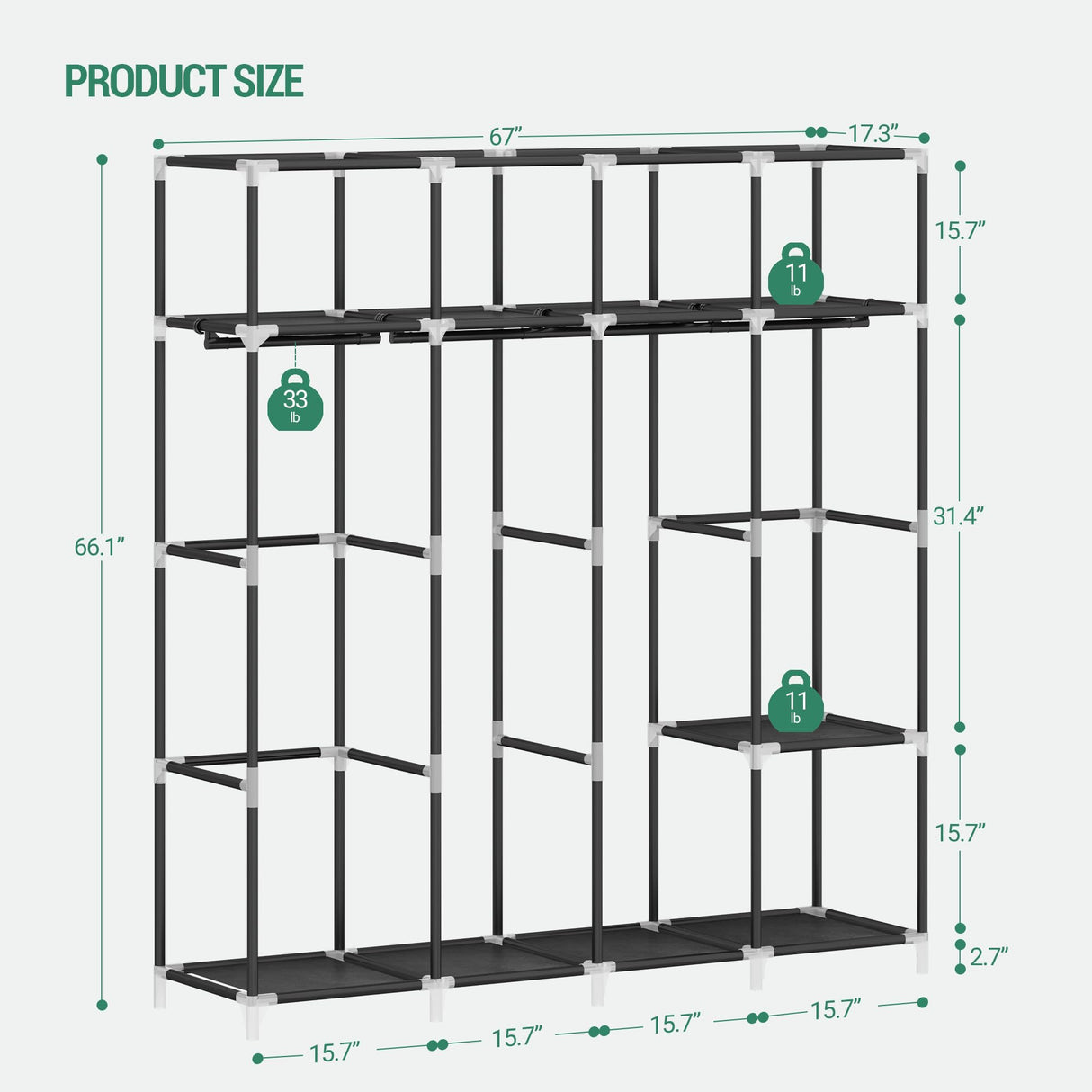 Hzuaneri 67 Inch Closet Wardrobe, Clothes Storage Organizer for Hanging Clothes with Cover, 4 Hanging rods, 9 Storage Shelves, Portable Closet for Bedroom 67 x 16.5 x 66 Inches, Starry Sky Black Hzuaneri