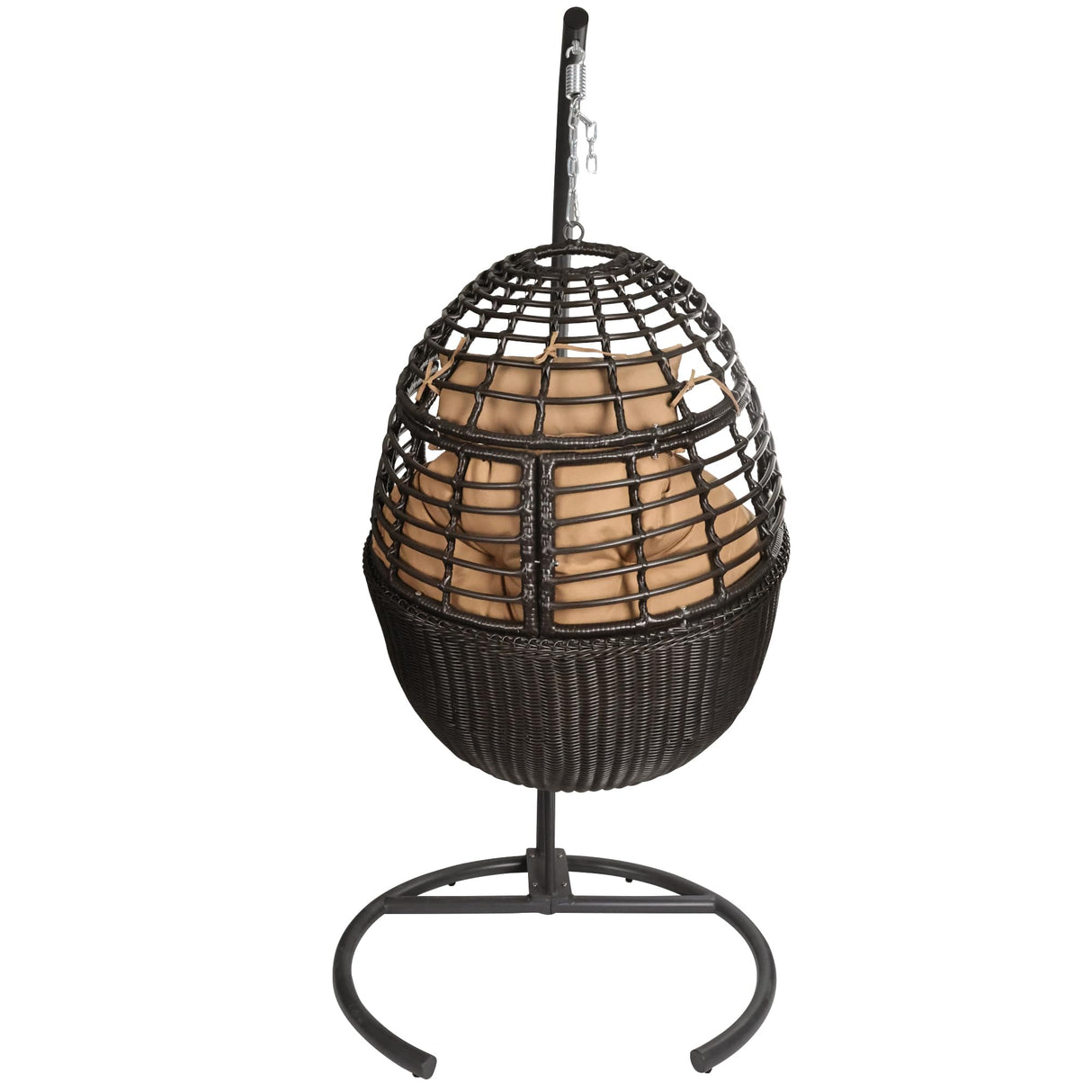 TWT Hanging Egg Chair with Stand, 330lbs Capacity Patio Wicker Egg Swing Chair with UV Resistant Cushion for Bedroom Garden Indoor Outdoor (Dark Brown) TWT