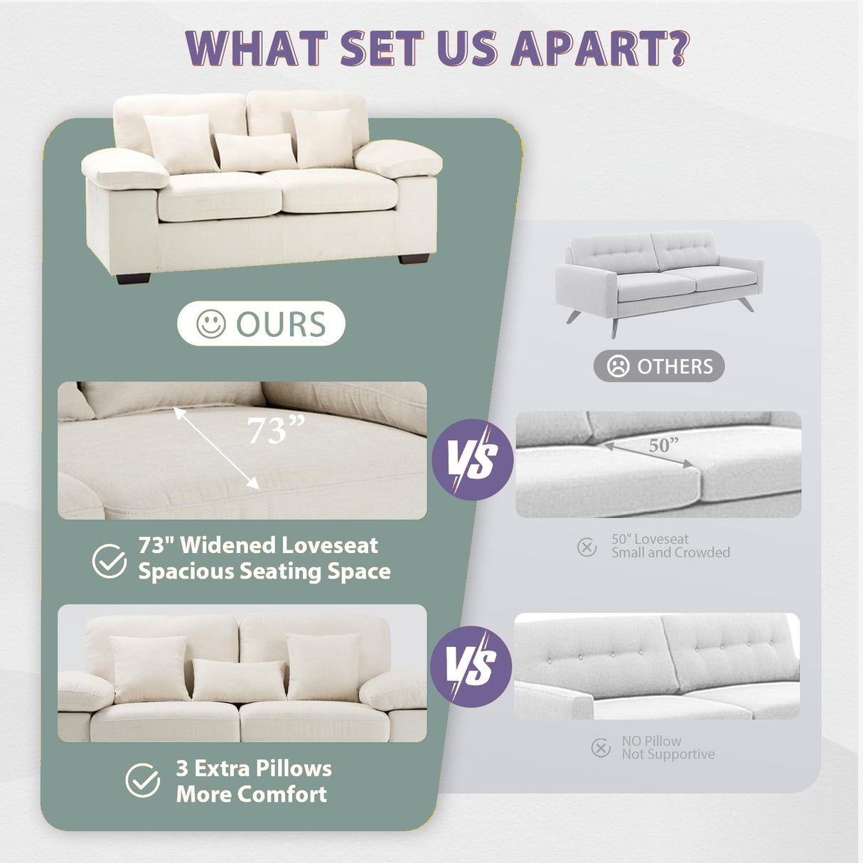 COLAMY Loveseat Sofa,73" Love Seat Couches Living Room Sofa with 3 Pillows, Upholstered Modern Chenille Seat Cushions,Beige COLAMY