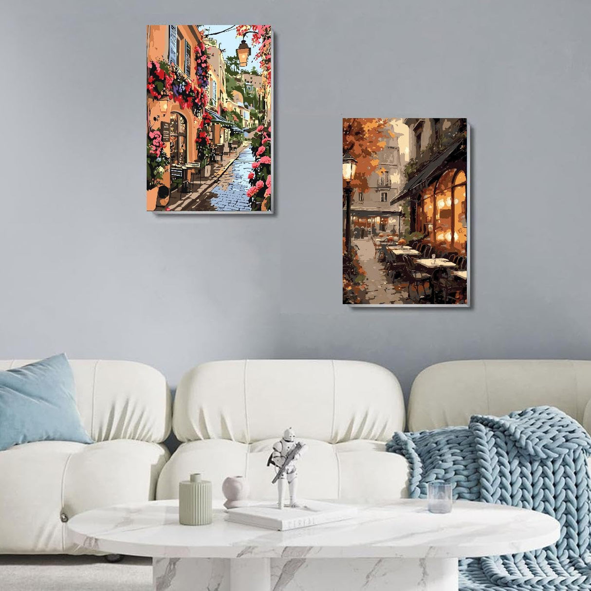 2 Pack Framed Paint by Numbers Kit for Adults - with Wooden Easel, Landscape Paint by Numbers Kit for Adults Framed, DIY Streetscape Paint by Numbers with Frame for Home Wall Decor 8x12 Inch askkqtx