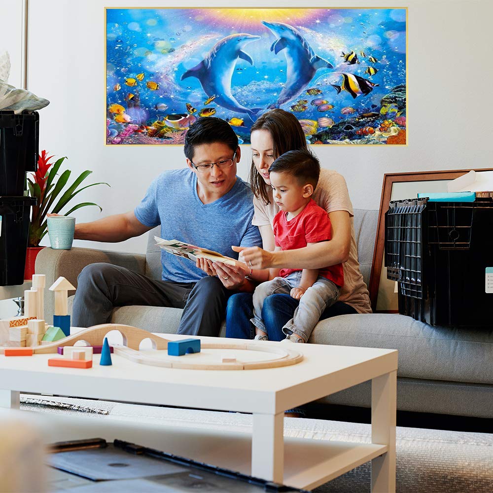 DIY 5D Diamond Painting Kits for Adults Dolphin Embroidery Full Round Drill Large Size(31.5x11.8 inch) Diamond Crystal Gem Arts Painting Craft for Home Wall Decor XWJJ