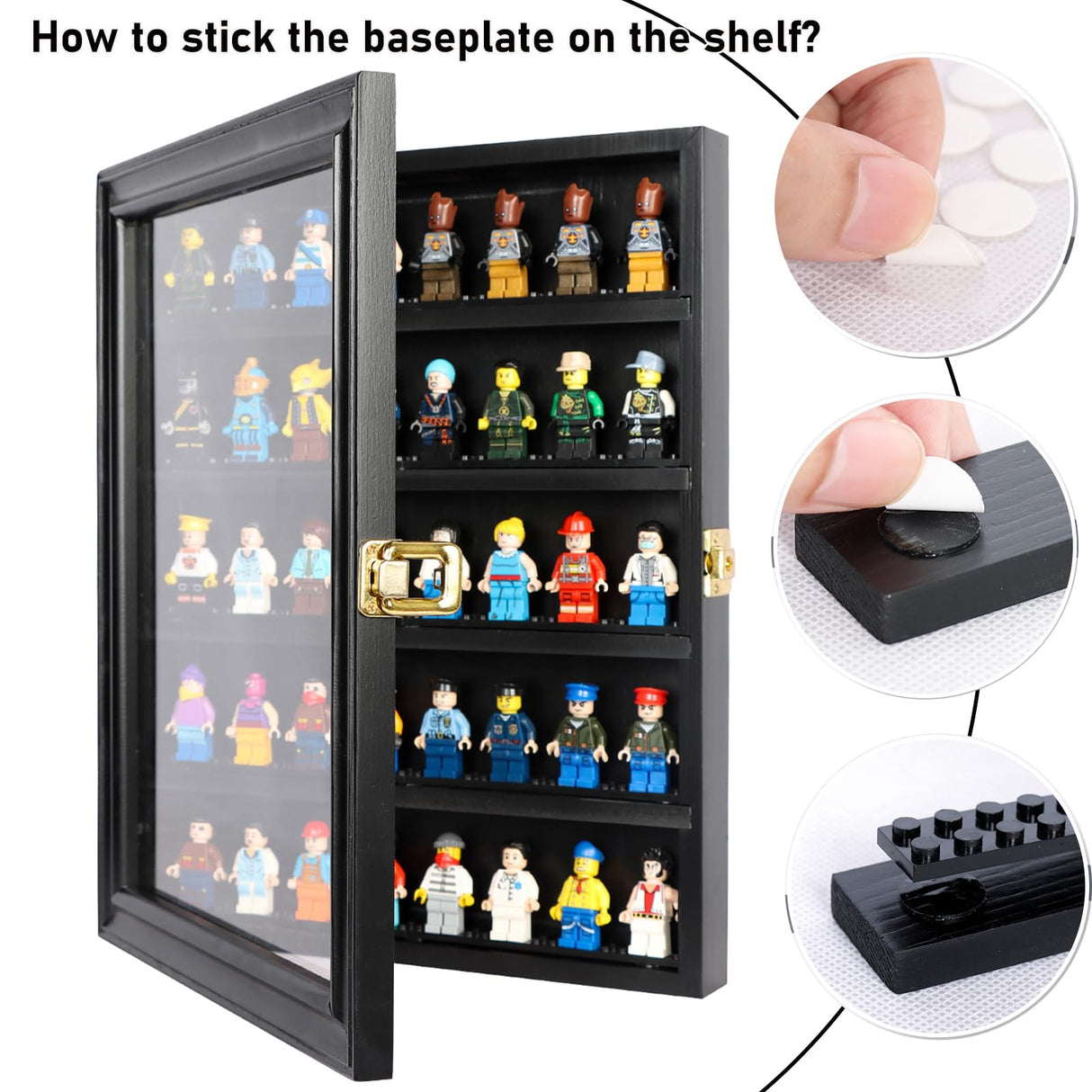DuvinDD Minifigure Display Case Wall Mount Lego Minifigure Display Case Floating Lego Shelves Wooden Display Cabinet with UV Protect Door, Lockable Dustproof Showcase Thimble Display Case DuvinDD