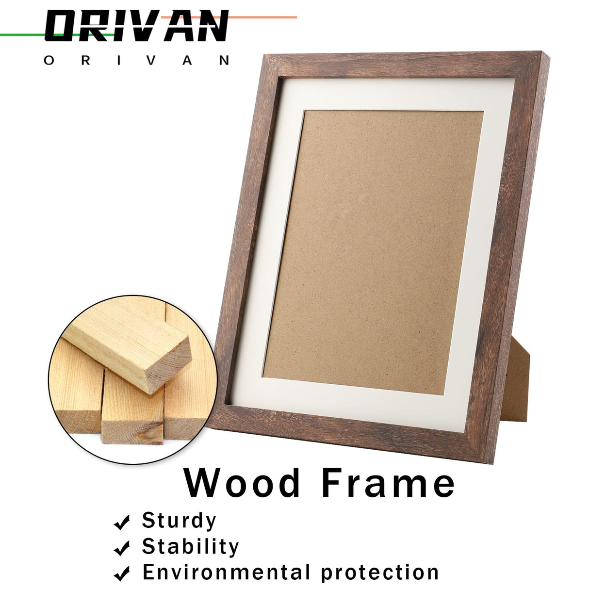 ORIVAN 8x10 Picture Frame Wood Display Picture 6x8 with Mat or 8x10 without Mat Distressed Brown Photo Frame for Wall and Tabletop Decoration ORIVAN